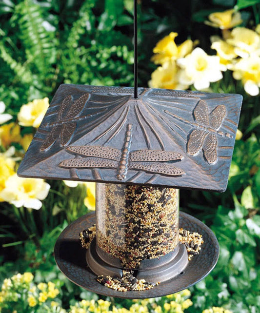 6 Inch Tube Metal Bird Feeder - Dragonfly