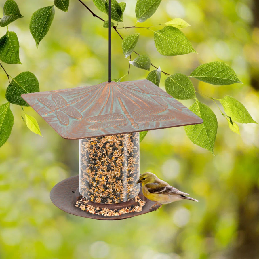 6 Inch Tube Metal Bird Feeder - Dragonfly